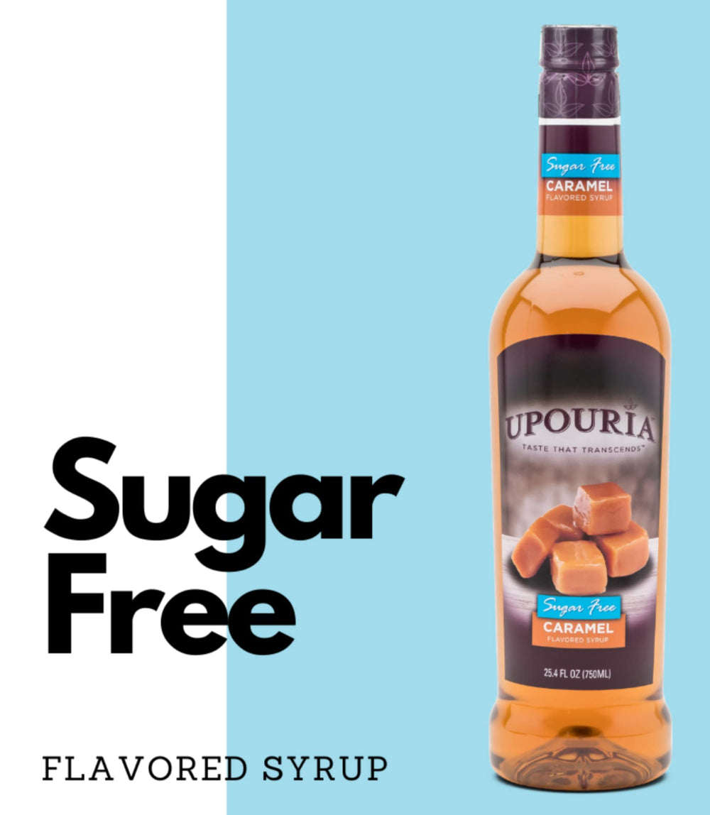 UPOURIA syrup pouring stream illustrating smooth caramel flavor