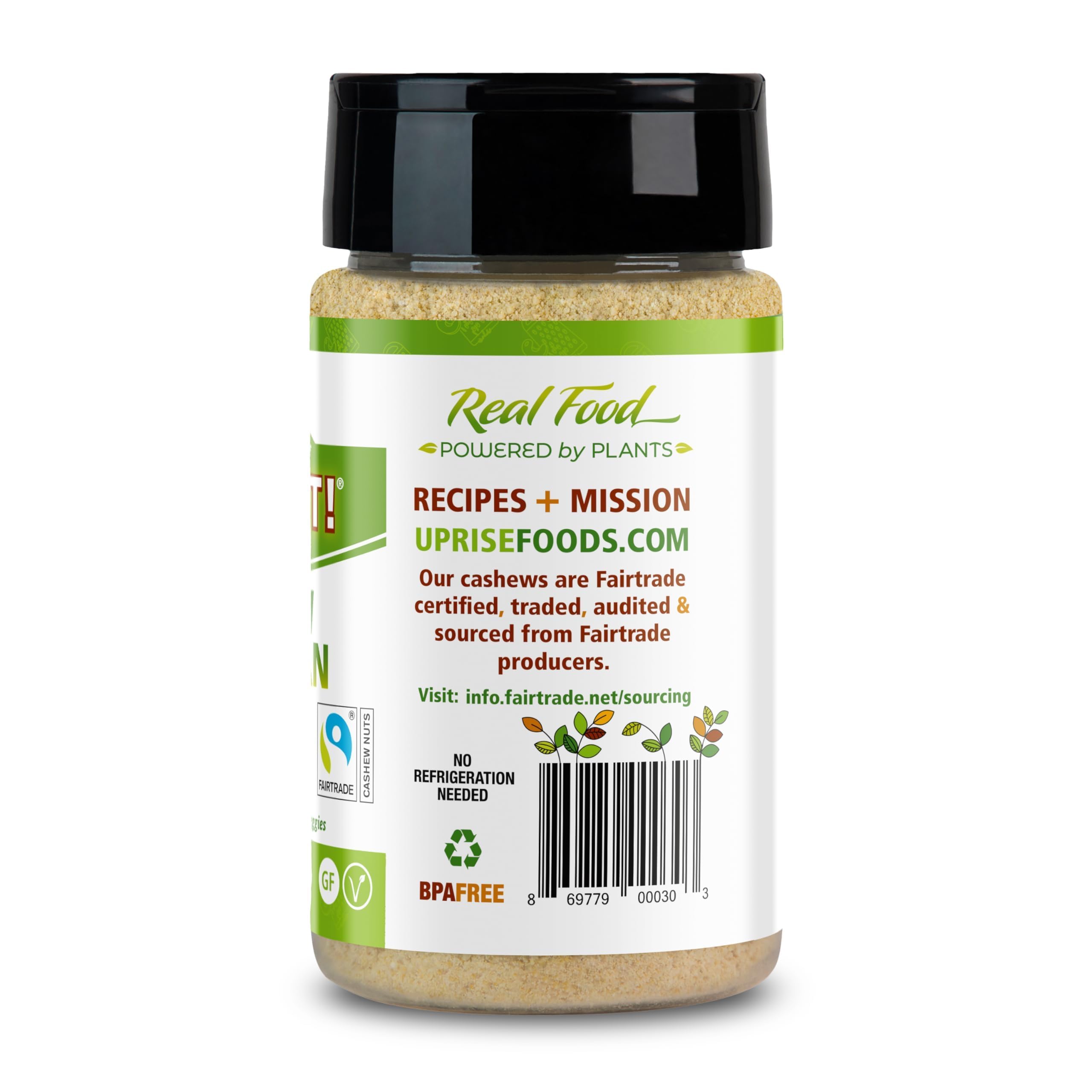 UPrise Foods NOOCH IT jar with Fairtrade badge emphasizing ethical sourcing