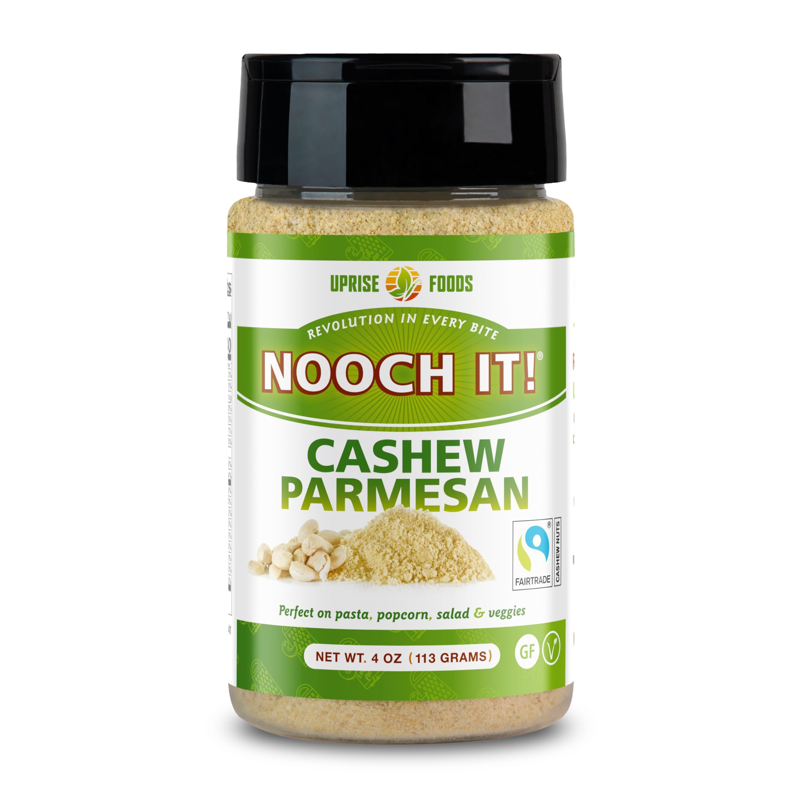 UPrise Foods NOOCH IT front label showing organic cashew parmesan benefits