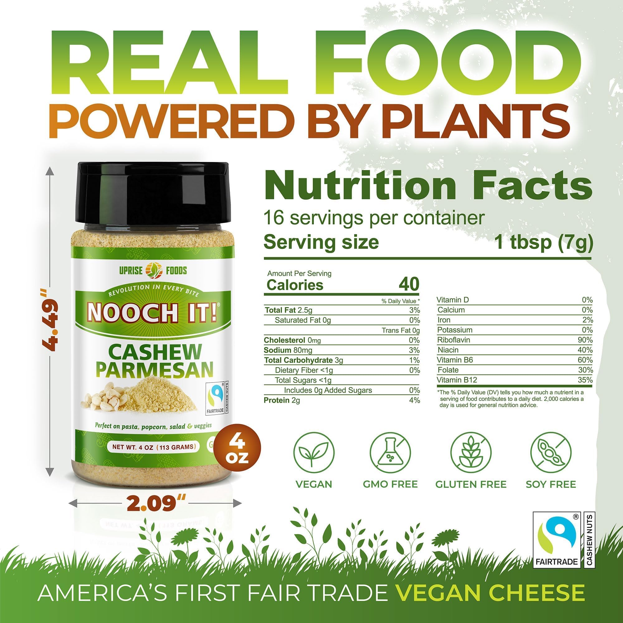 UPrise Foods NOOCH IT 4oz next to a measuring cup to show jar size