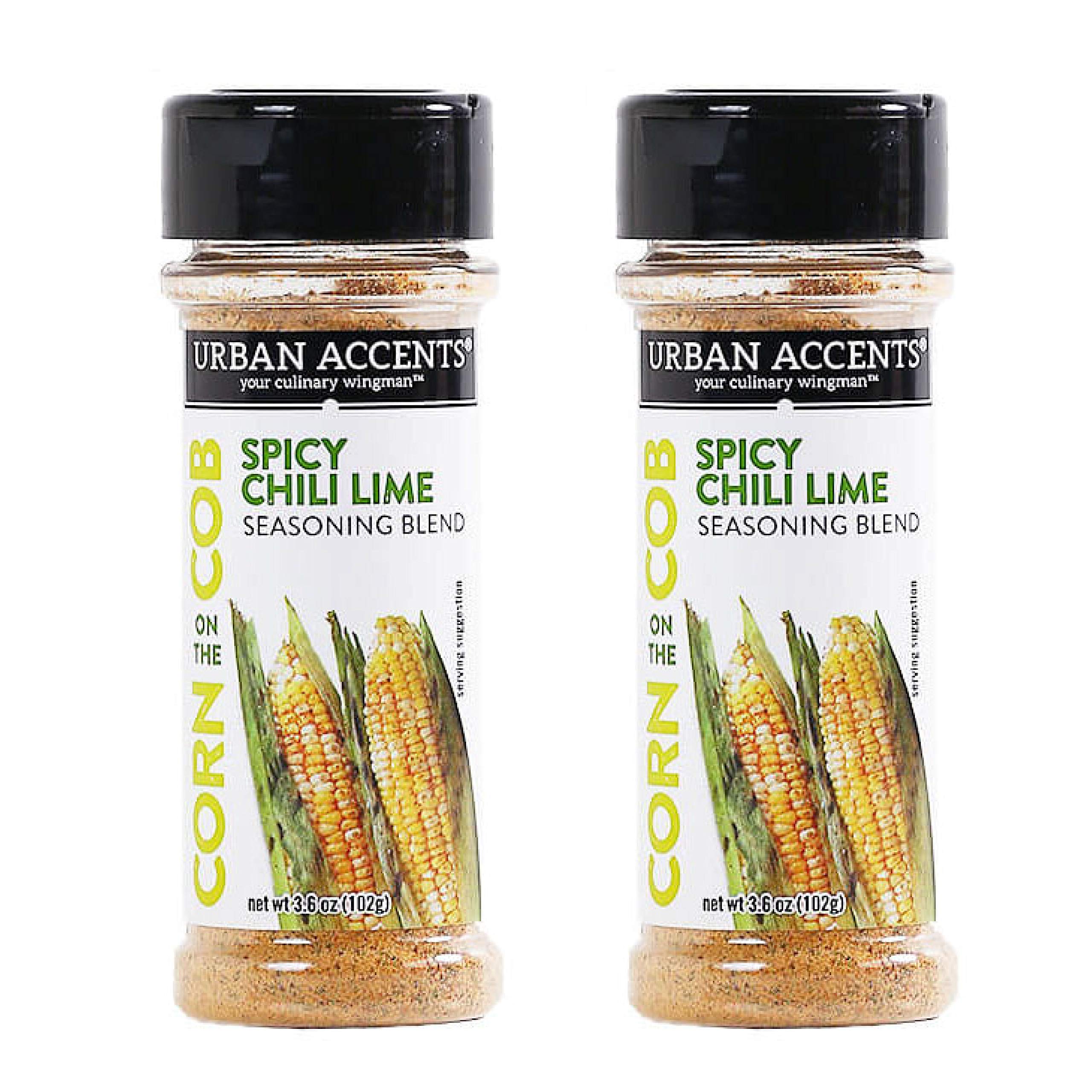 Urban Accents shaker front view showing label and vibrant chili-lime benefit
