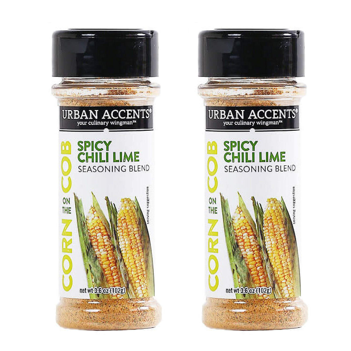 Urban Accents shaker front view showing label and vibrant chili-lime benefit