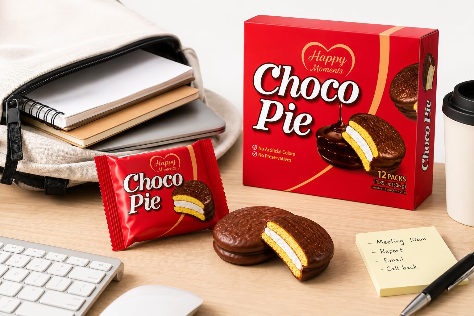 urban hj Choco Pie beside a coffee cup enhancing snack pairing