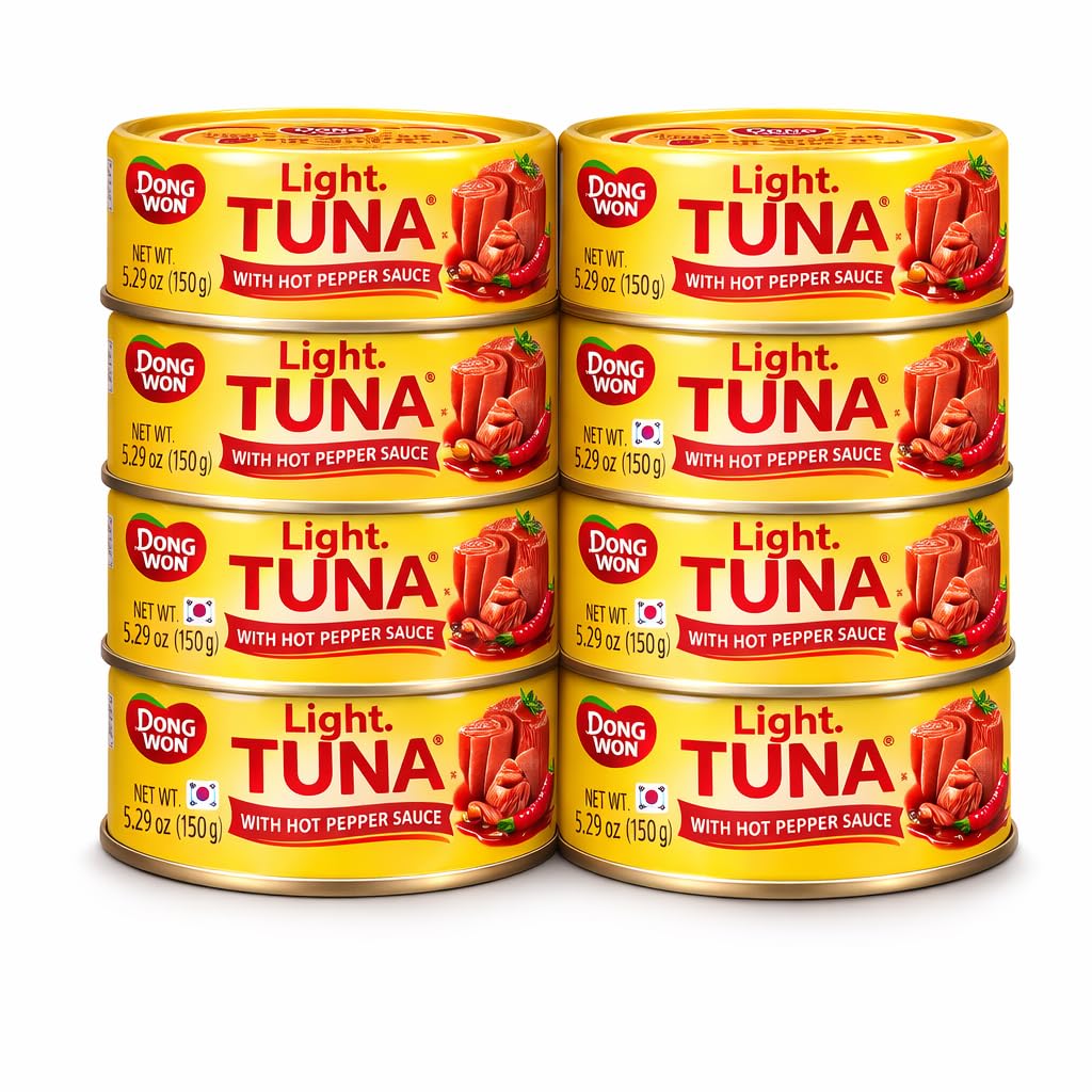 urban hj front can showing Spicy Korean Light Tuna label and bold flavor benefit
