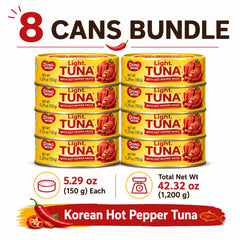 urban hj open can close-up of tuna in hot pepper sauce with appetizing texture