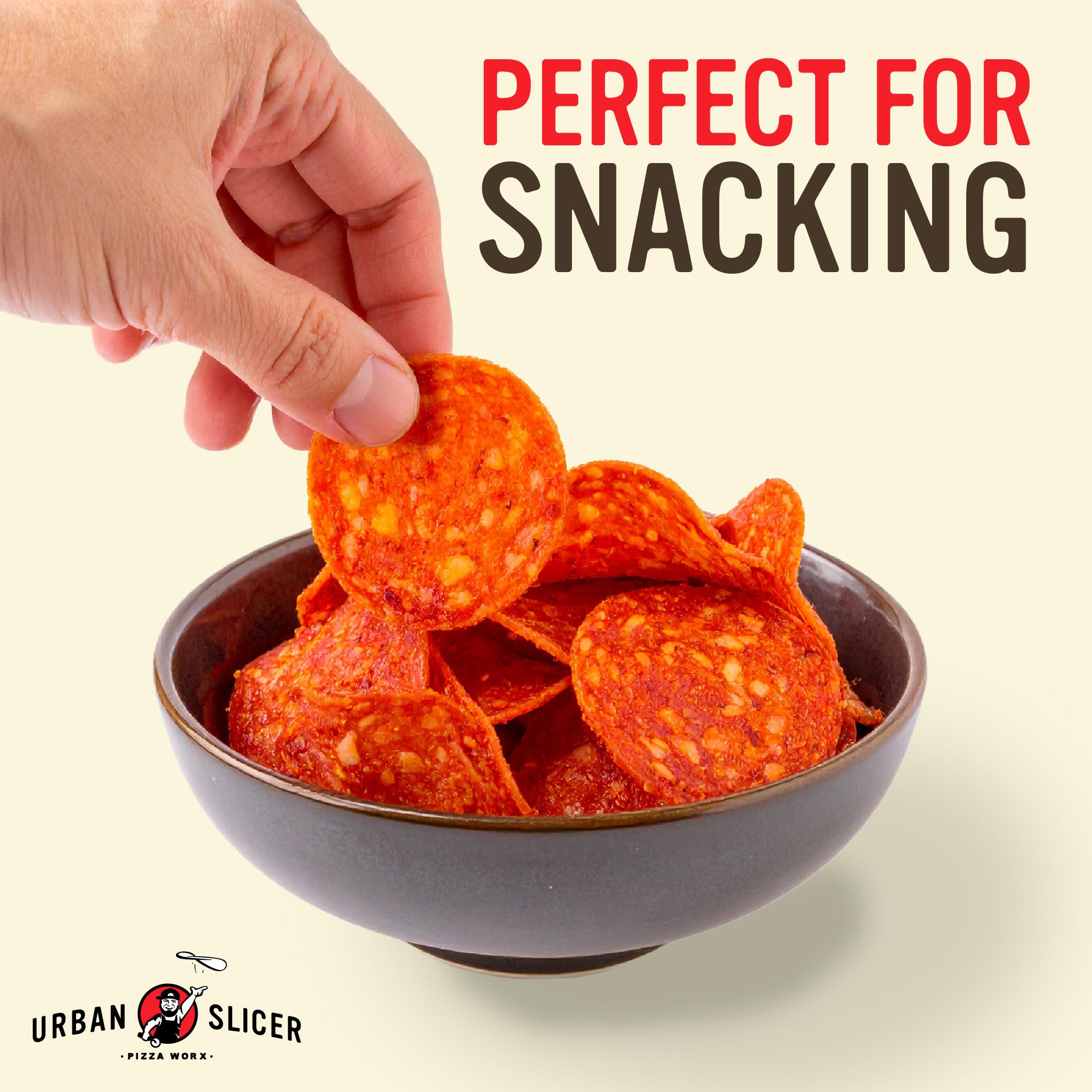 Urban Slicer pepperoni layered in sandwich delivering spicy, crispy bite