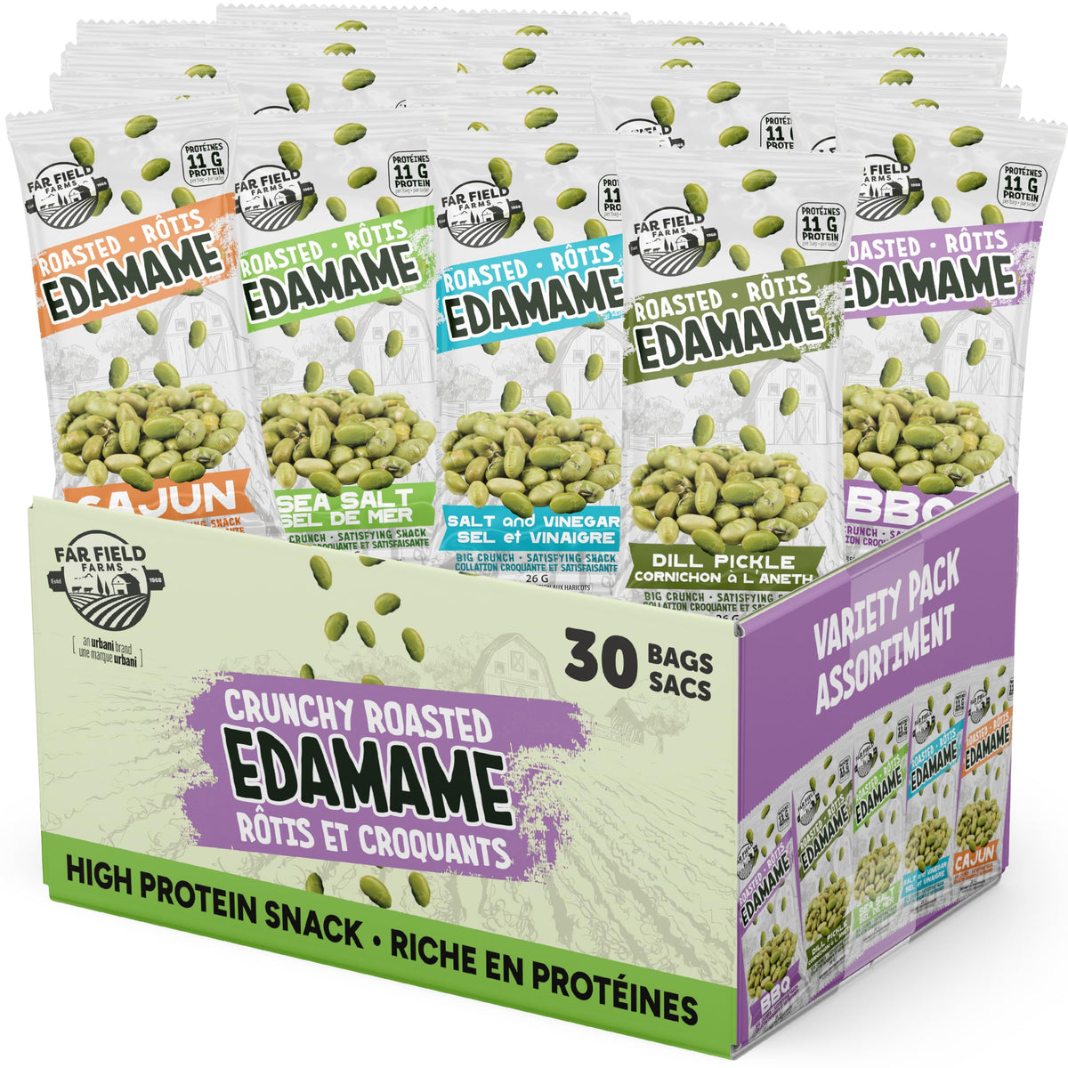 Urbani front packaging showing 30-count variety pack and flavors, convenient storage