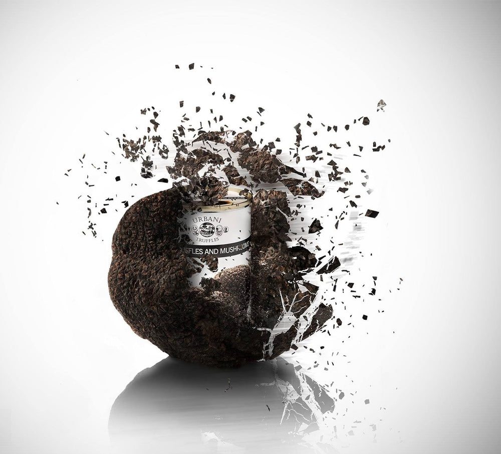Urbani Truffles close-up label detail highlighting ingredients and authentic Italian quality benefit