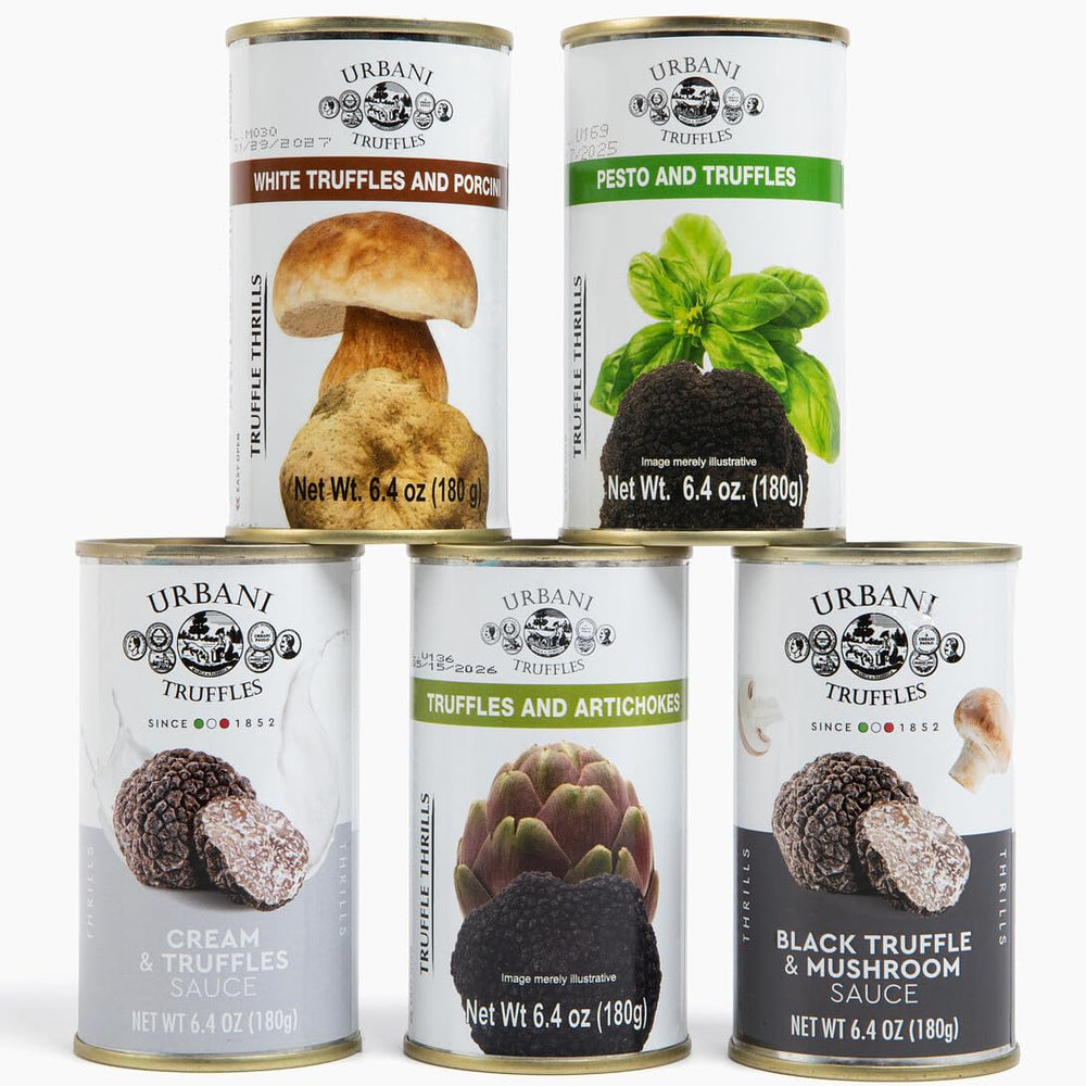 Urbani Truffles jar beside measuring spoon showing 6.4oz size helpfulity