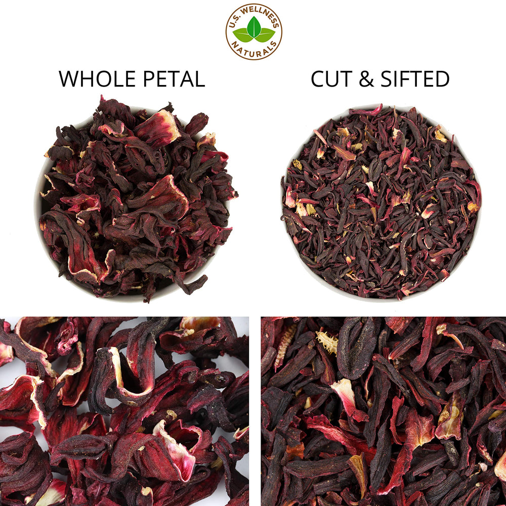U.S. Wellness Naturals close-up whole hibiscus petals highlighting aroma and quality