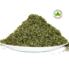 U.S. Wellness Naturals loose lemon balm leaves close-up showing uniform cut for consistent brewing