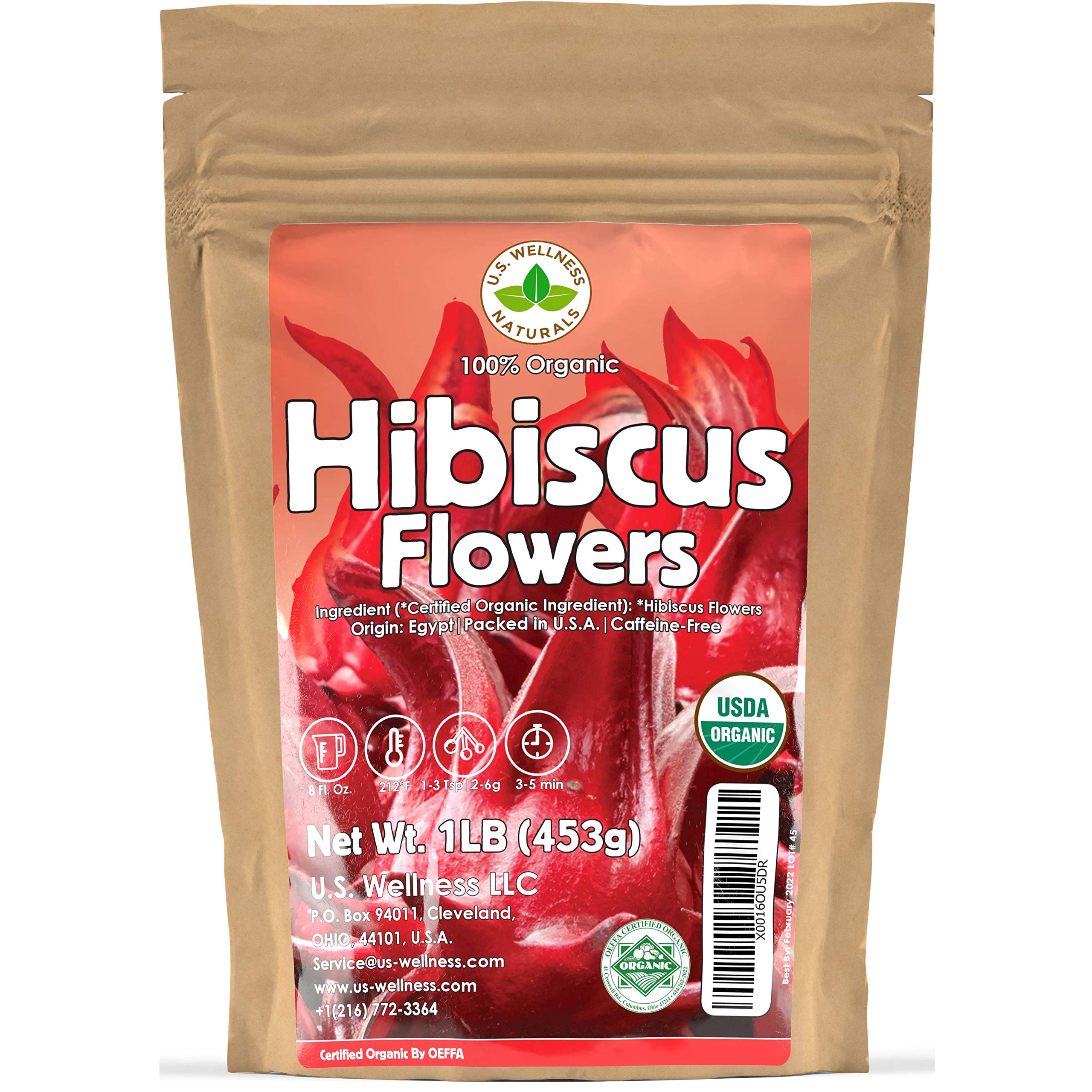 U.S. Wellness Naturals front packaging showing organic hibiscus benefits