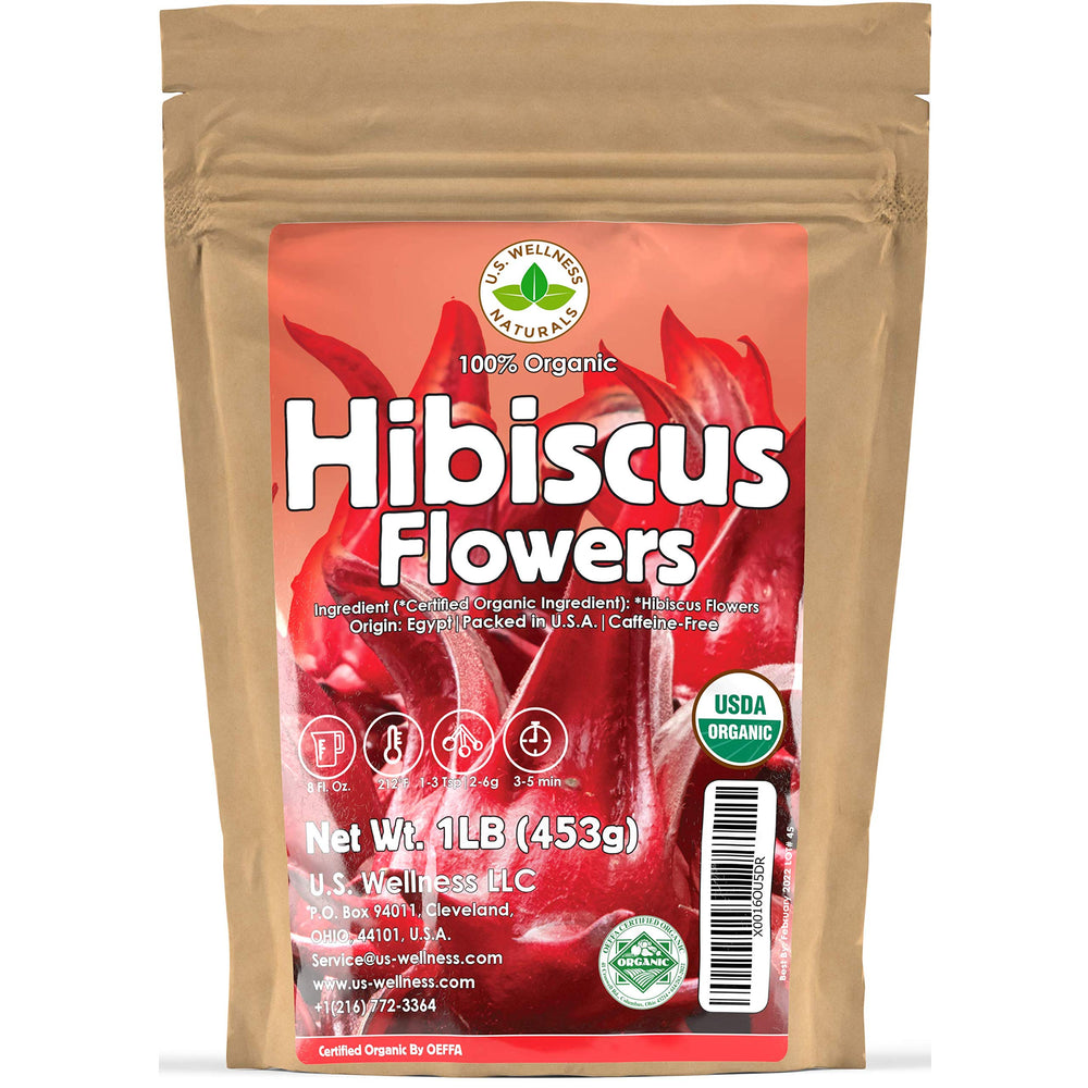 U.S. Wellness Naturals front packaging showing organic hibiscus benefits
