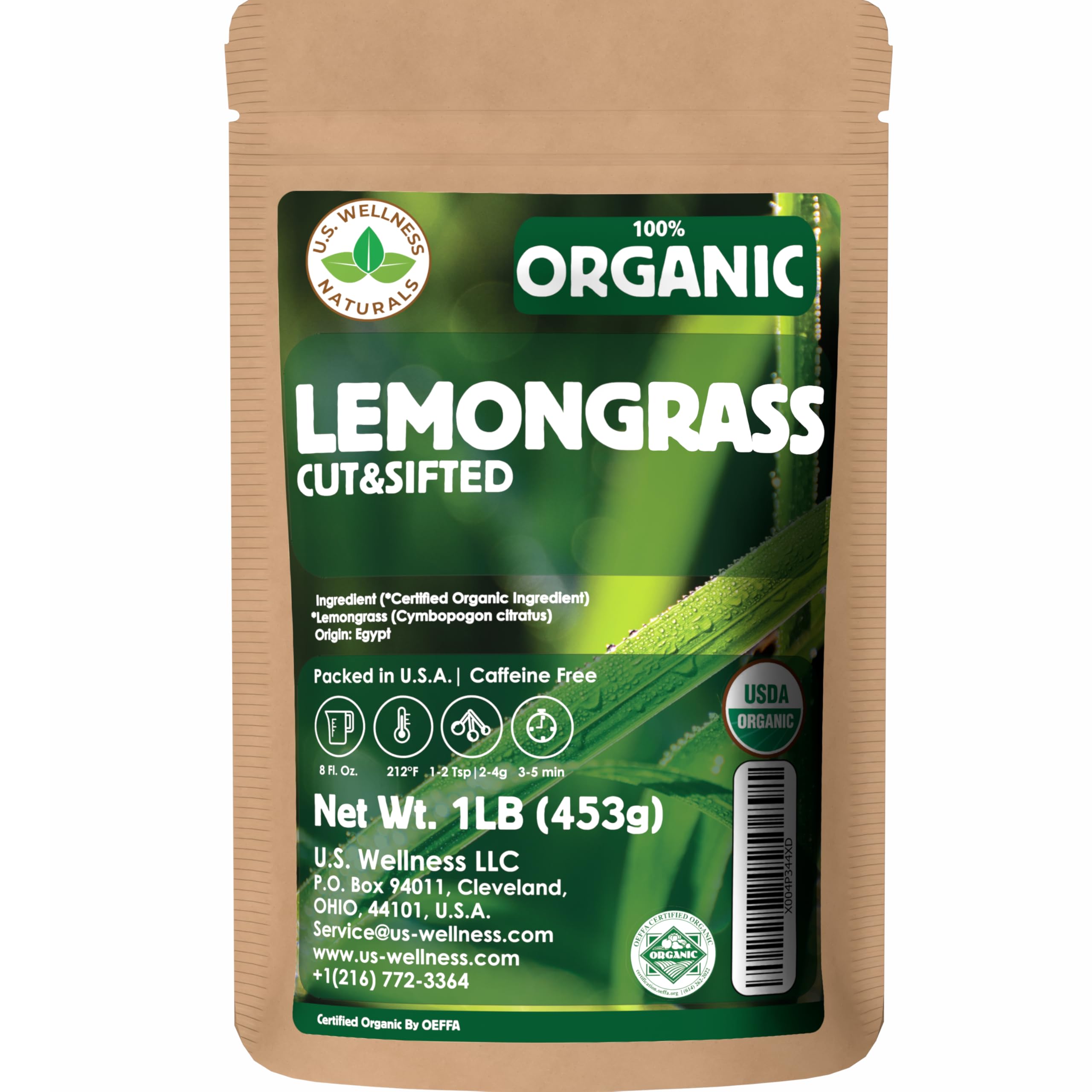 U.S. Wellness Naturals front packaging showing organic lemongrass and benefits