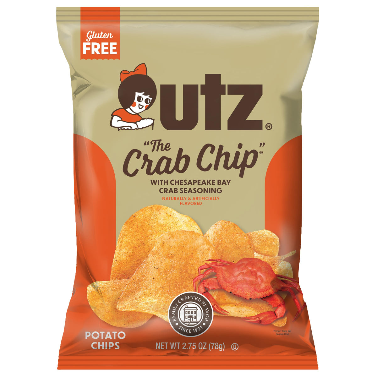 Utz front packaging showing The Crab Chip bag and brand for easy recognition