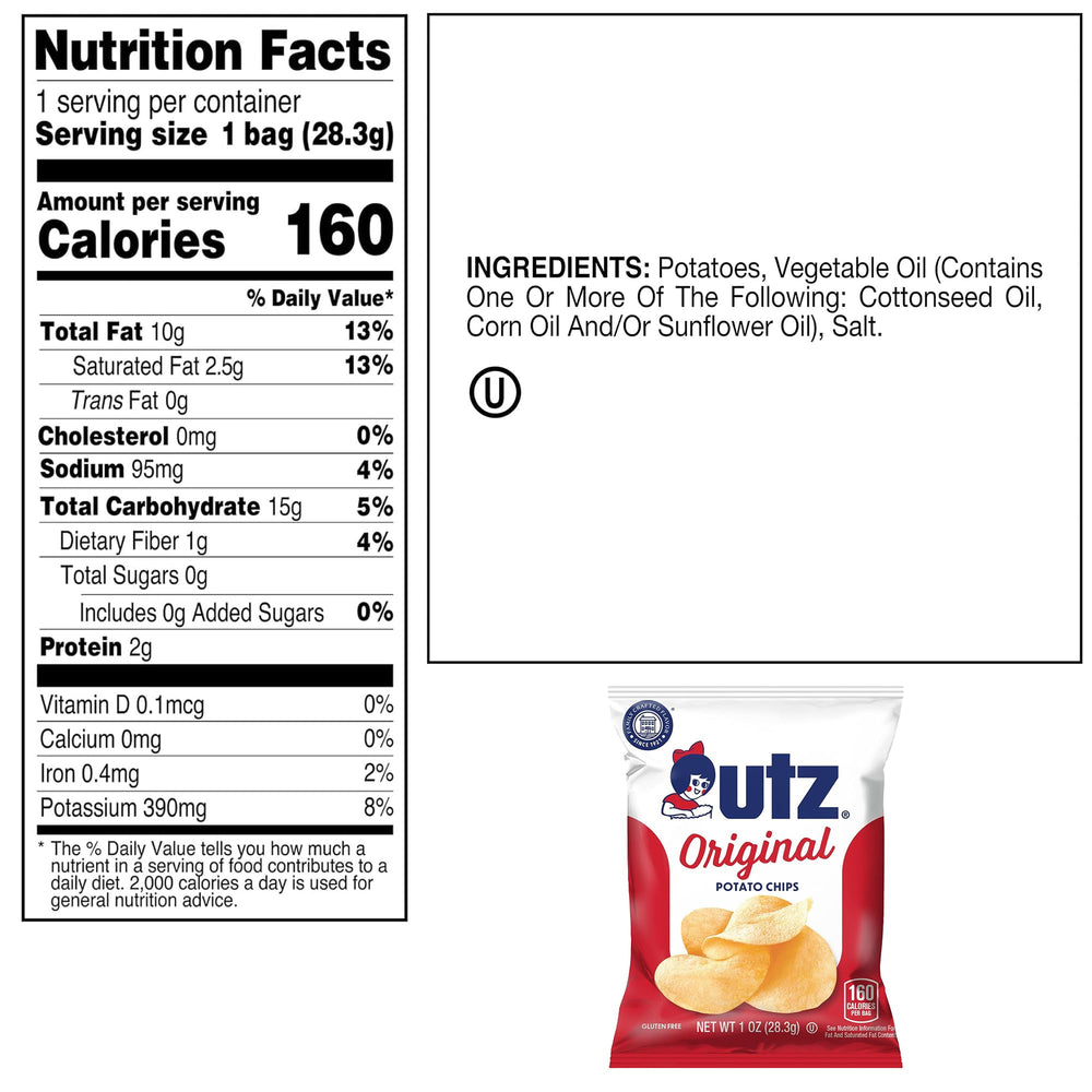Utz nutrition label view showing simple ingredients and claims
