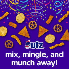 utz arranged ingredients layout showing tortillas pretzels chips variety
