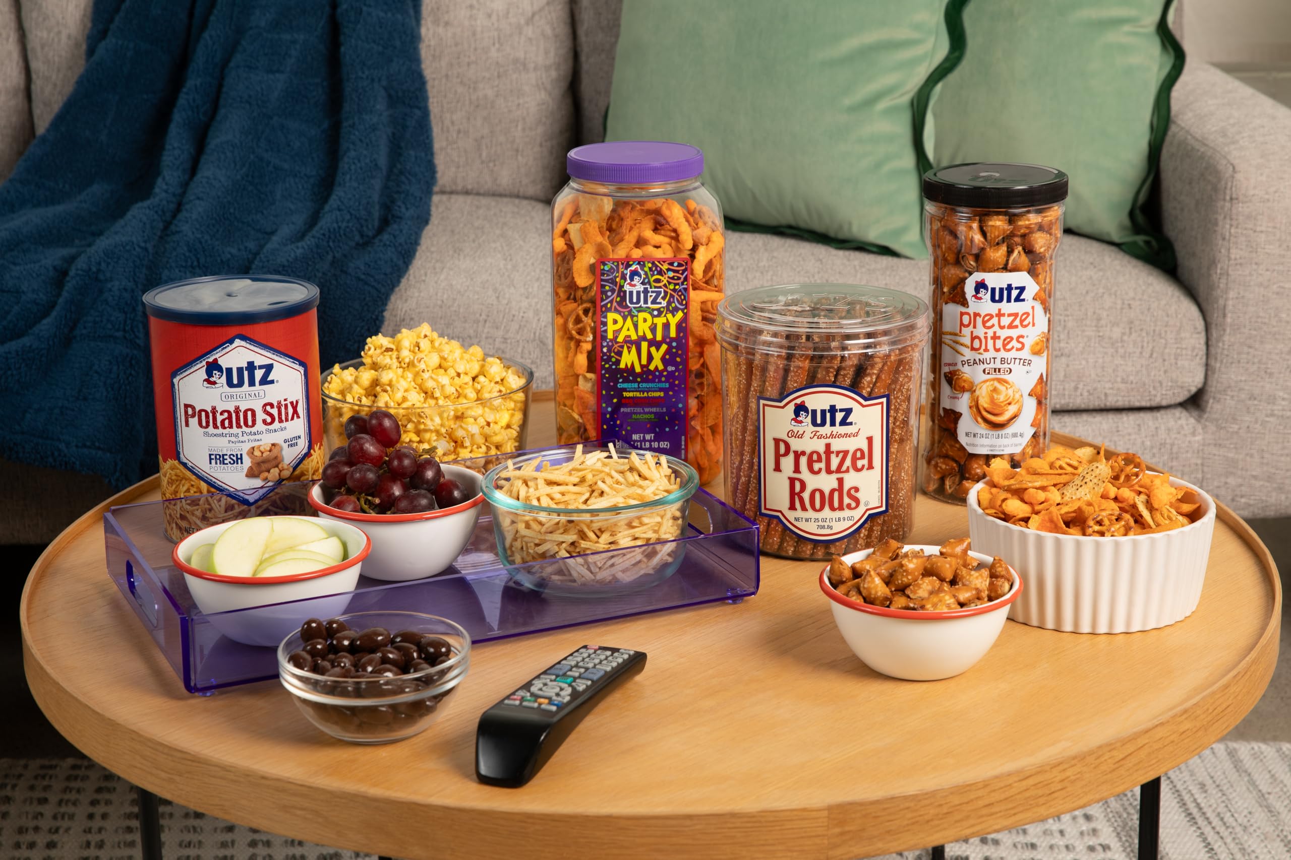 utz barrel beside a soda can for size comparison and portion guidance