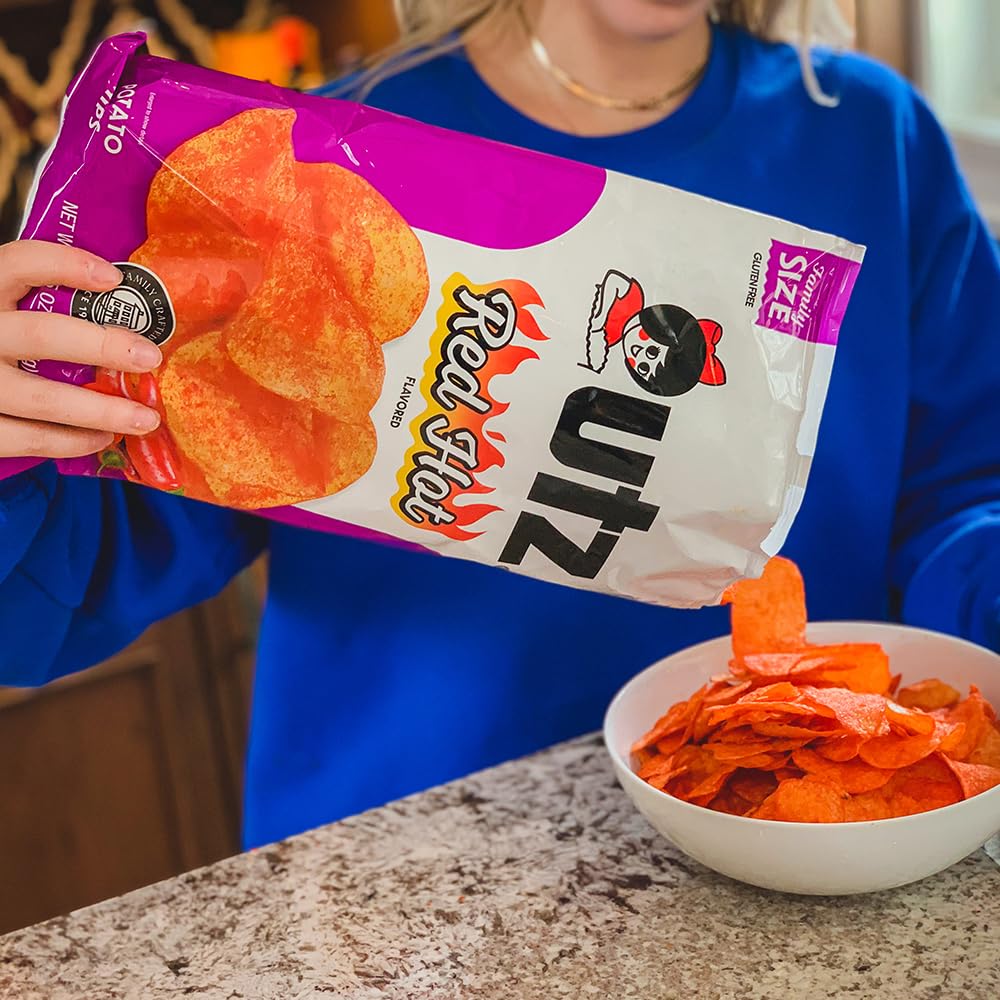 Utz single bag opened with chips inside showing convenient portion and freshness