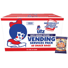 Utz front packaging showing white cheddar popcorn and portioned convenience