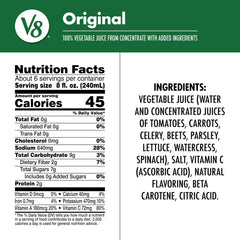 Close-up of V8 label highlighting ingredients and nutrition for informed choice