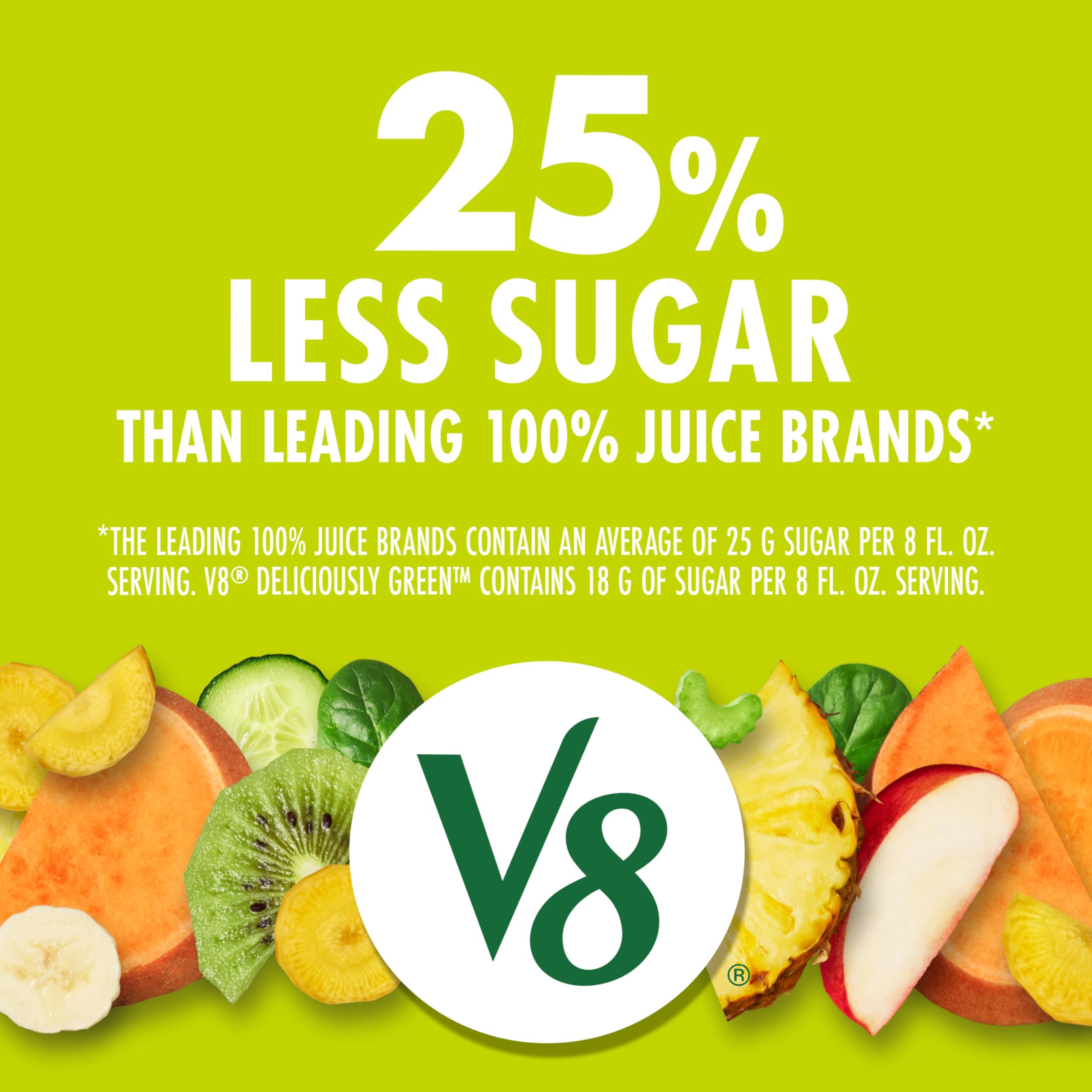 Close-up of V8 label highlighting ingredients and natural juice benefit