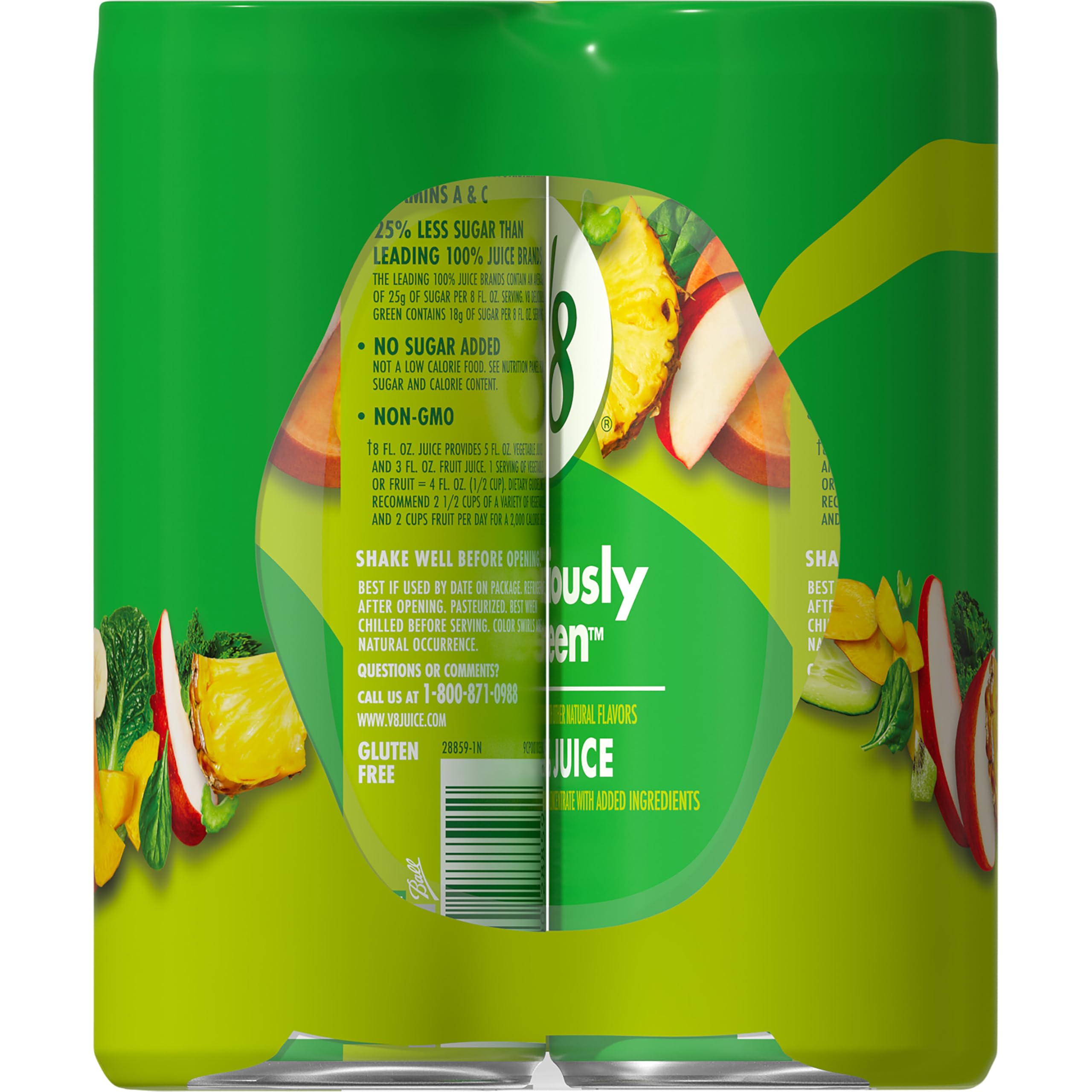 V8 can next to breakfast items illustrating morning routine and nourishment