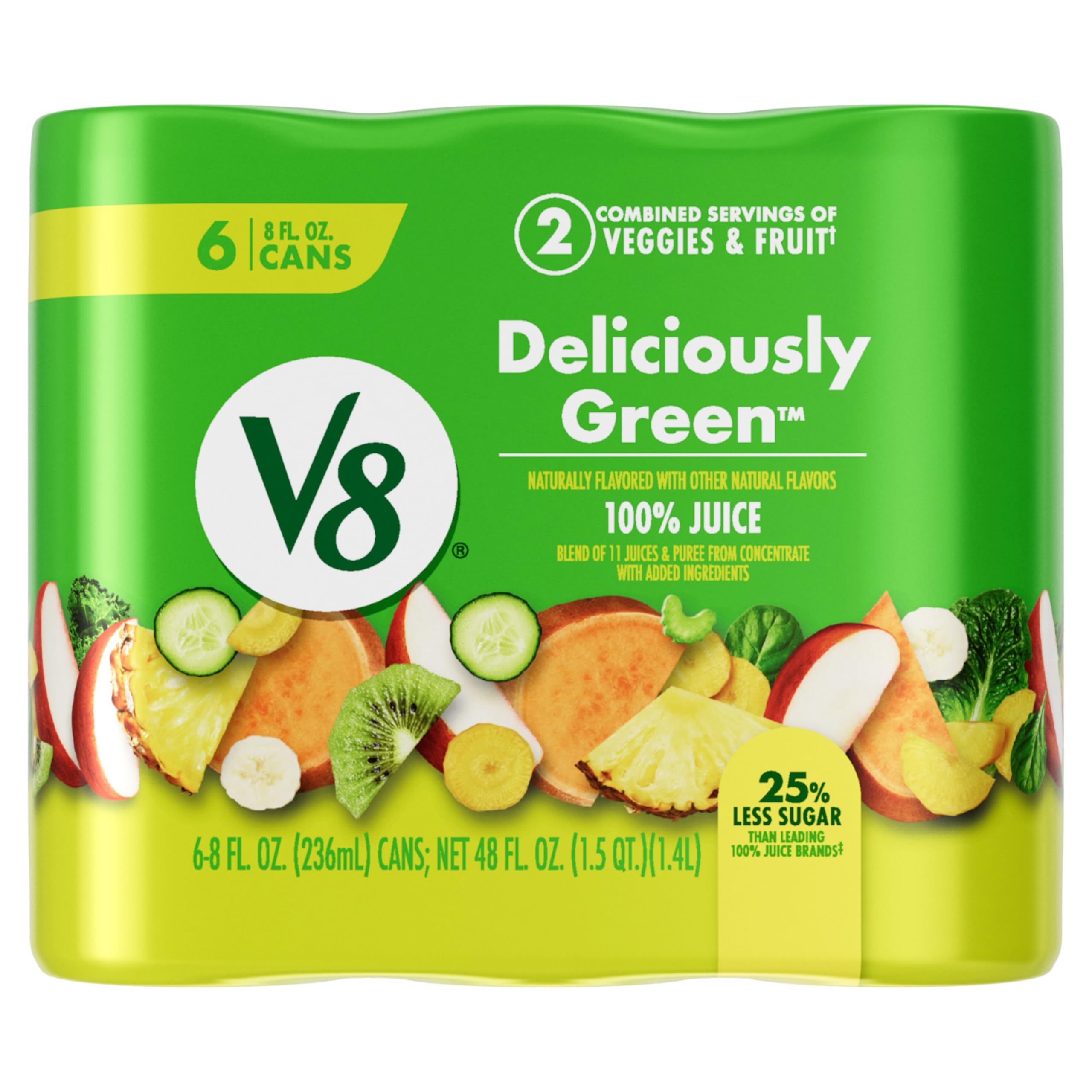 Hand holding V8 can to show true size and portable portion control