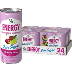 V8 Energy cherry lime front can showing branding and flavor, refreshing boost