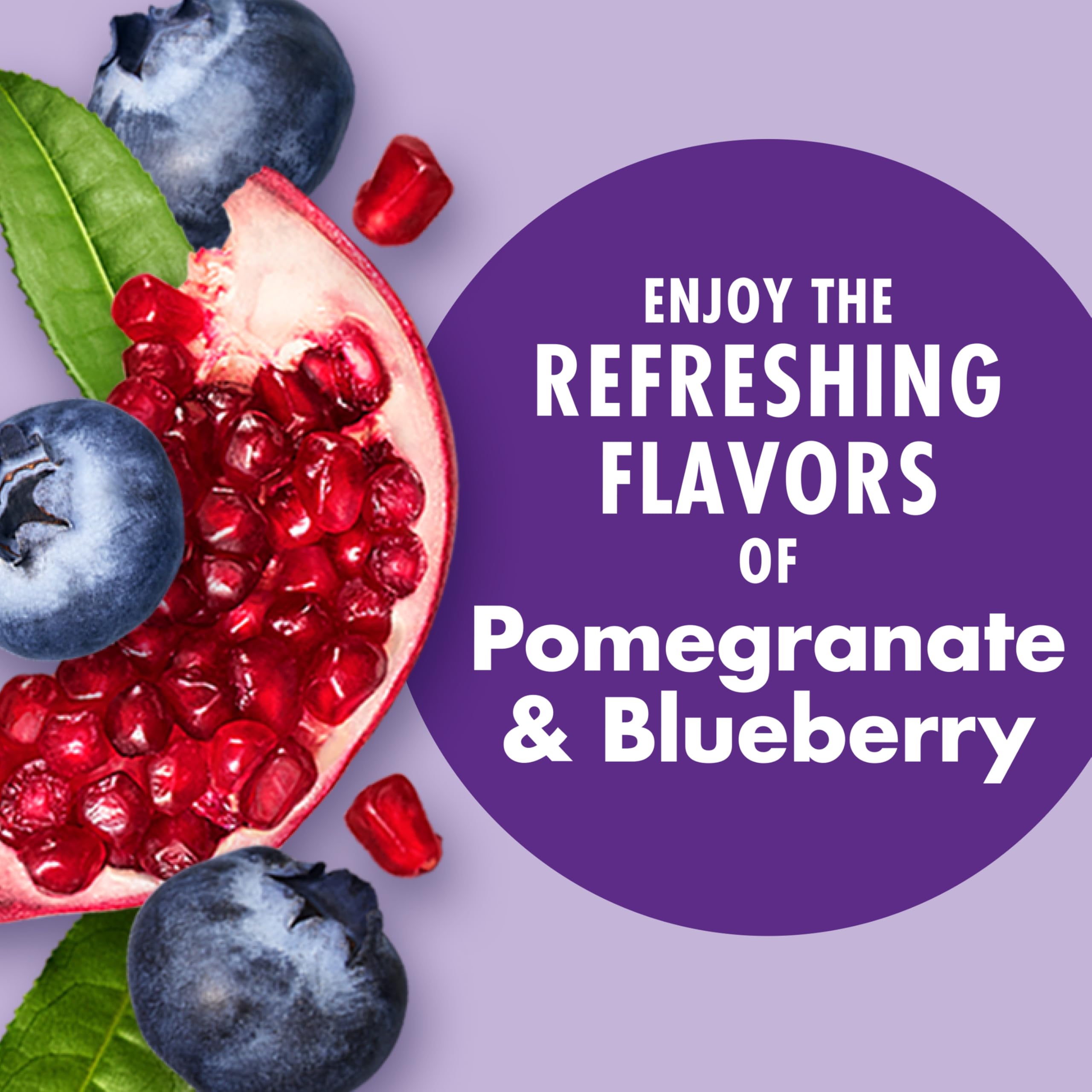 V8 Energy pomegranate blueberry can beside an apple showing compact 8 fl oz size