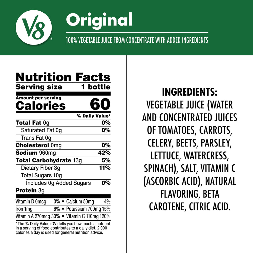 V8 back label with nutrition facts visible for informed choices