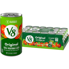 V8 front packaging showing 24-pack and single-serve convenience