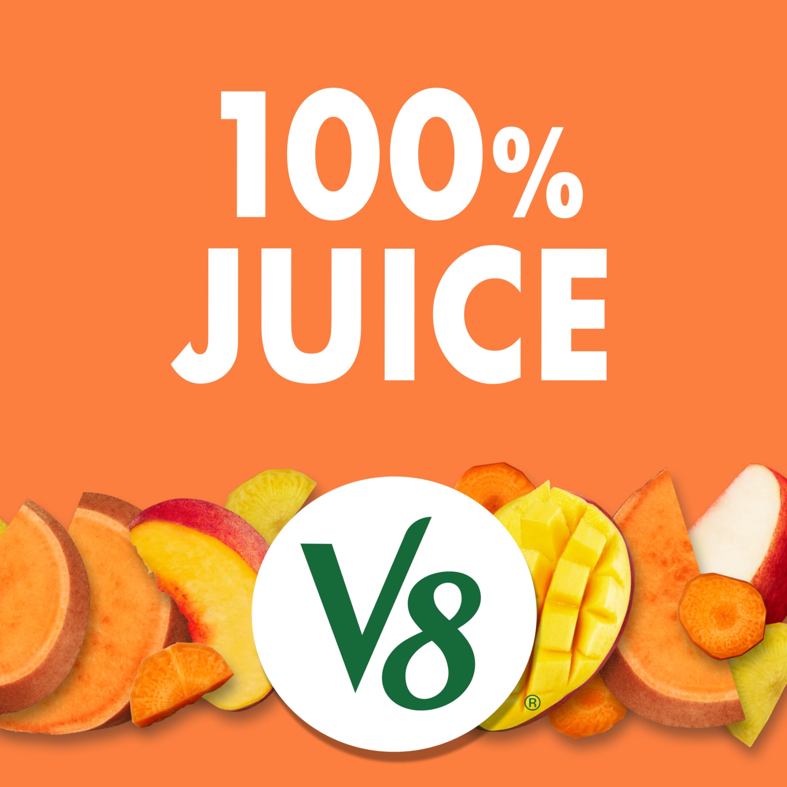 V8 chilled glass with ice showing refreshing serve and ready-to-drink appeal