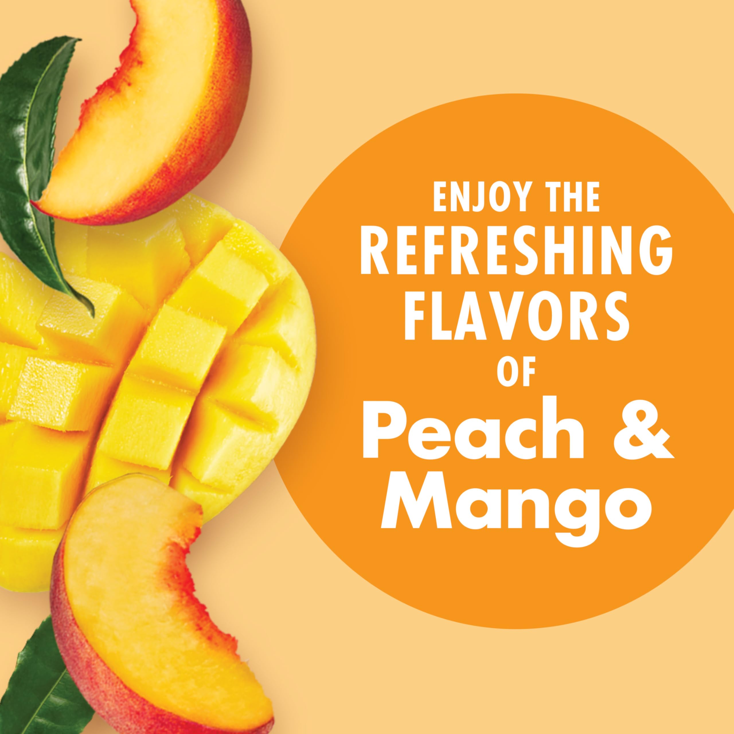 V8 Peach Mango cans in cooler illustrating grab-and-go convenience and chilled benefit