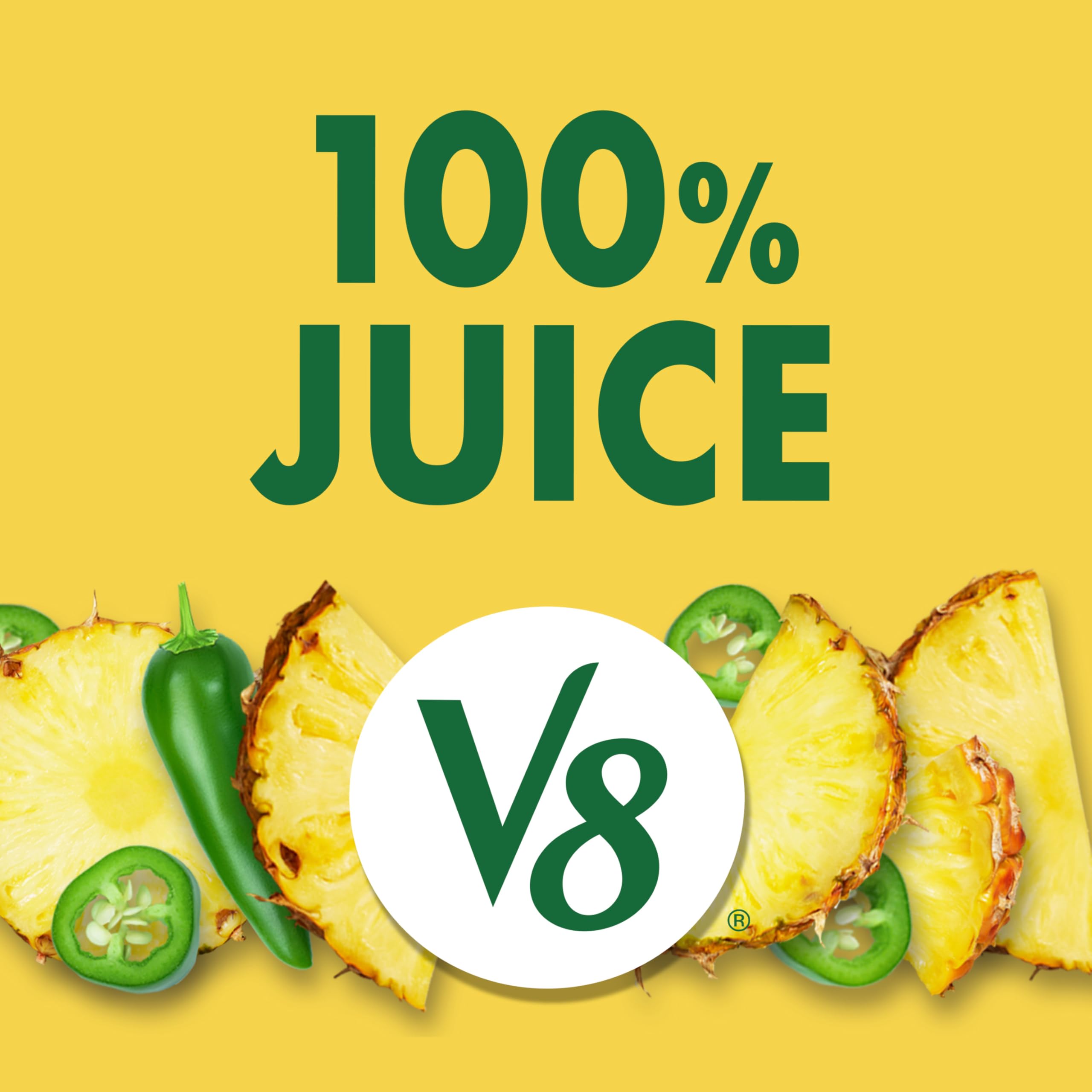 V8 ingredients label close-up showing fruit and vegetable blend benefits