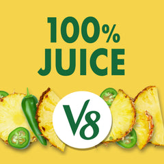 V8 ingredients label close-up showing fruit and vegetable blend benefits