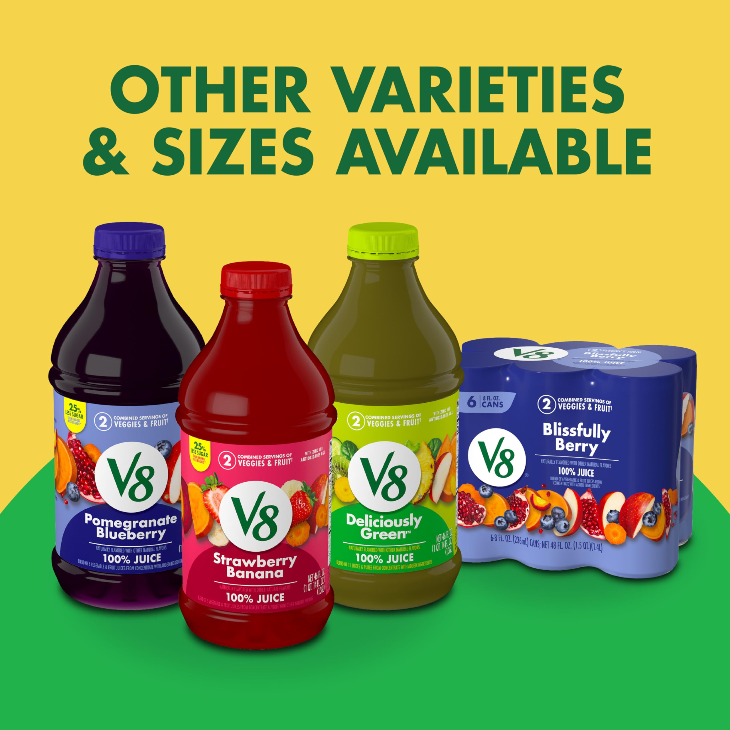 V8 can next to hand showing 8 fl oz scale and grab-and-go practicality