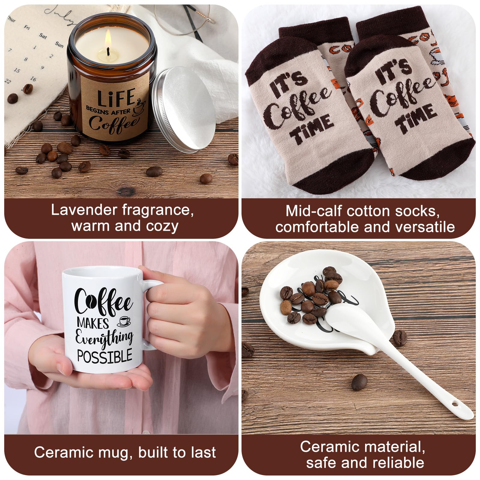 Vabean coffee-themed socks flat lay highlighting playful design and comfort