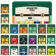 VAHDAM front box packaging showing assortment and premium gift appeal
