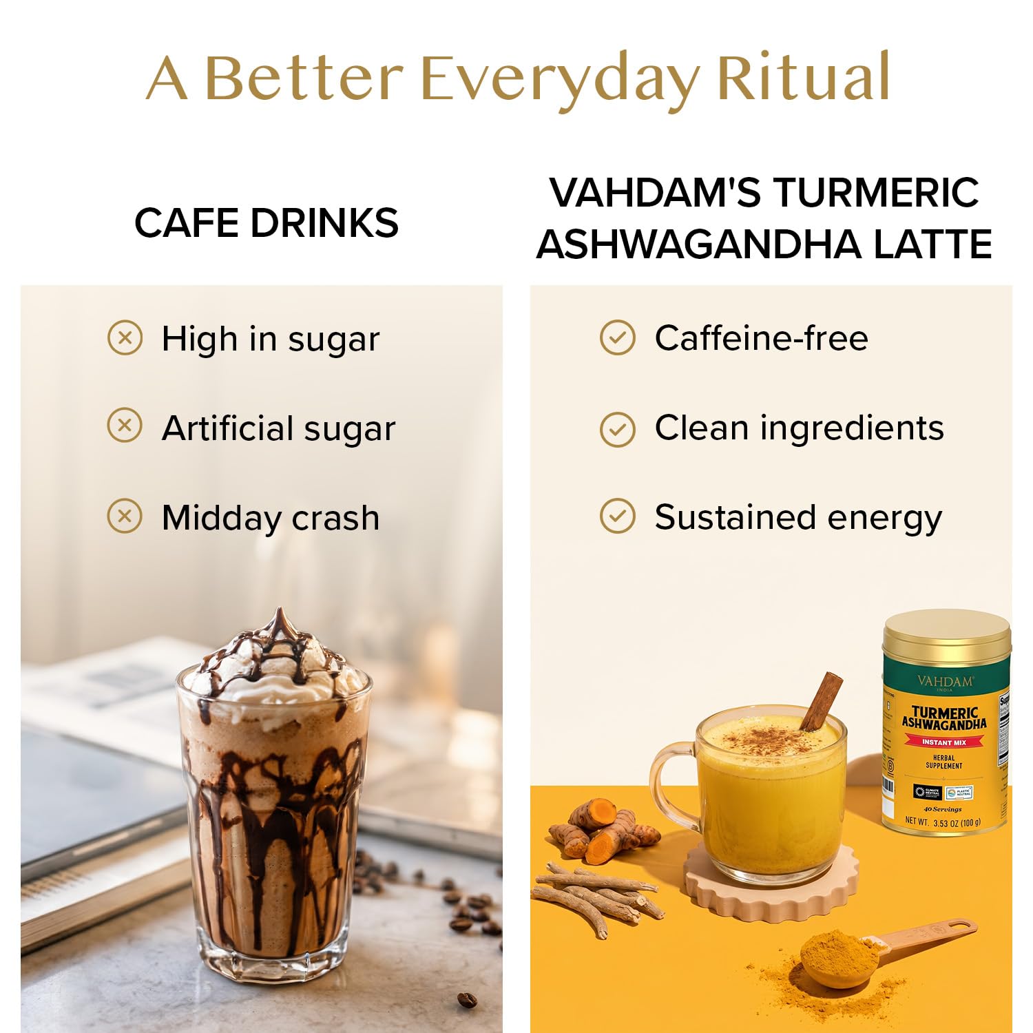VAHDAM frothed latte top foam with spice dusting for creamy texture and aroma