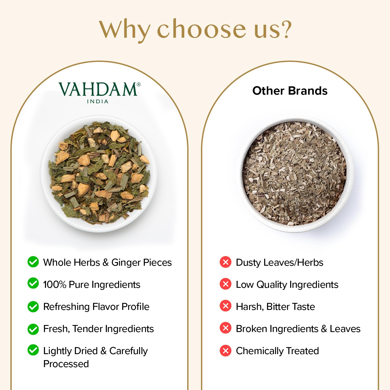 VAHDAM brewed cup with steam showing bright color and inviting aroma