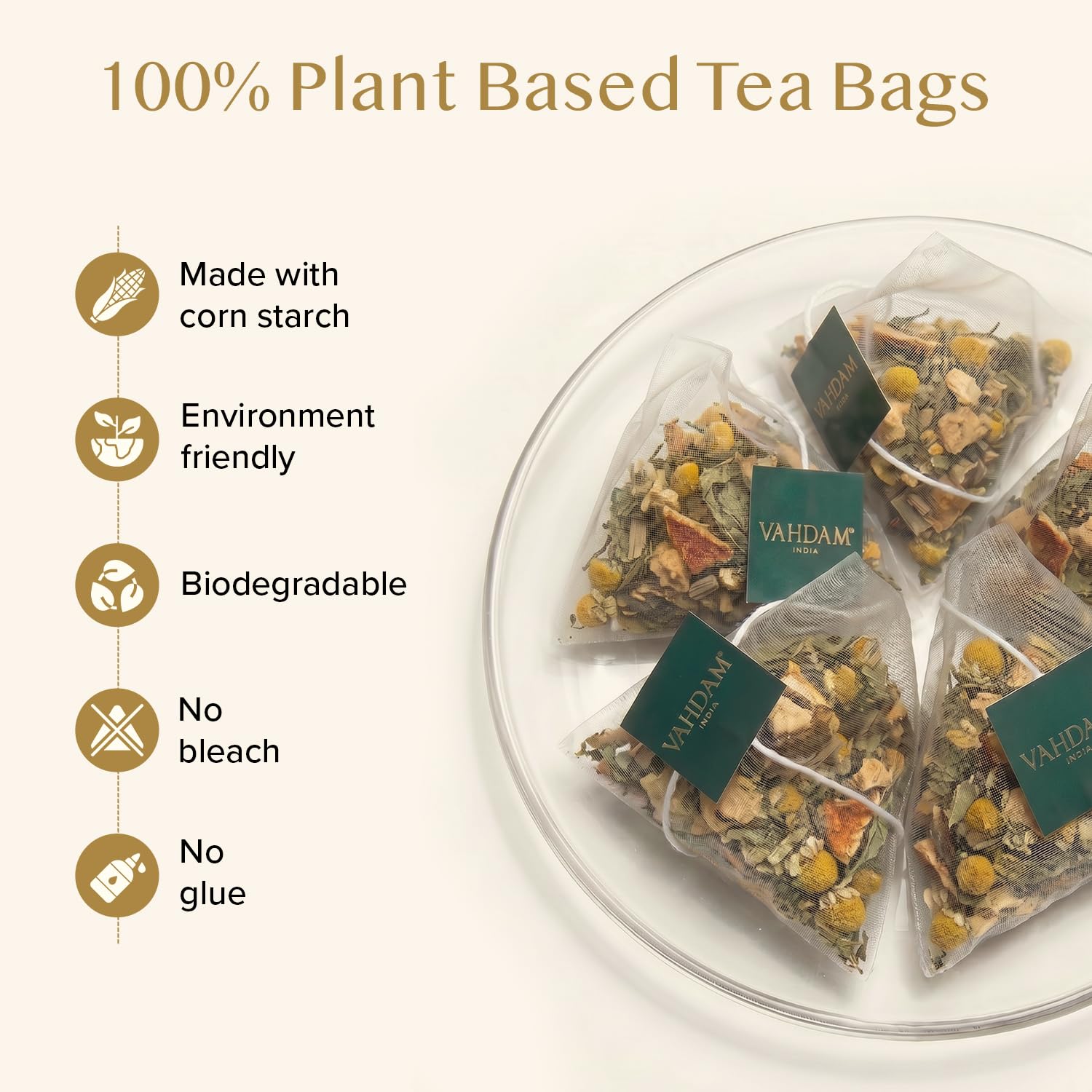 VAHDAM fresh chamomile, mint, and orange peel ingredients conveying natural flavor