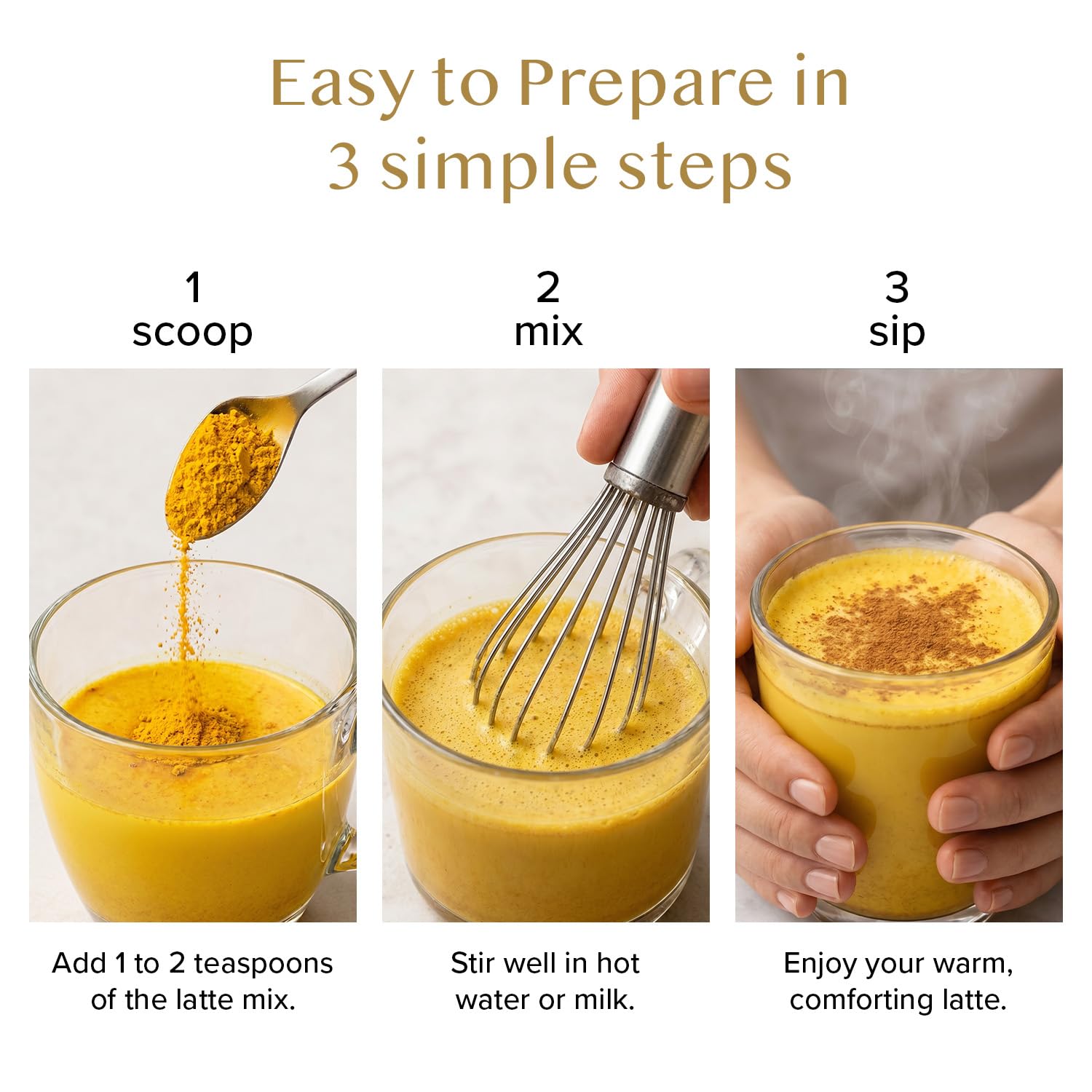 VAHDAM pouring prepared turmeric ashwagandha latte into a ceramic mug for comfort