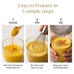 VAHDAM pouring prepared turmeric ashwagandha latte into a ceramic mug for comfort