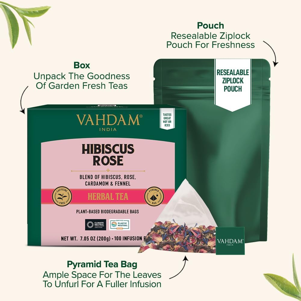 VAHDAM pyramid tea bag detail allowing full leaf unfurling for fuller infusion