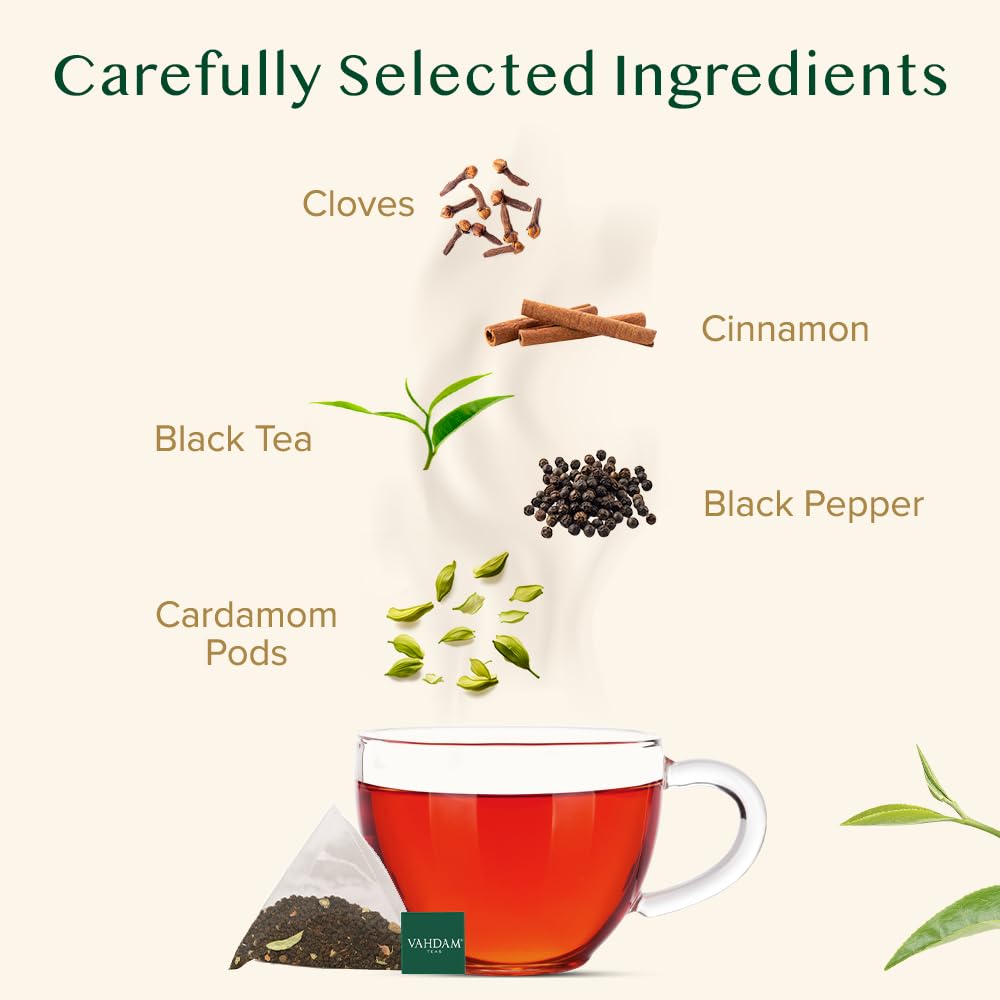VAHDAM pyramid tea bag close-up highlighting full-leaf infusion benefit