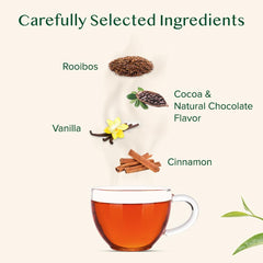 VAHDAM brewed cup releasing steam with chocolate vanilla scent benefit