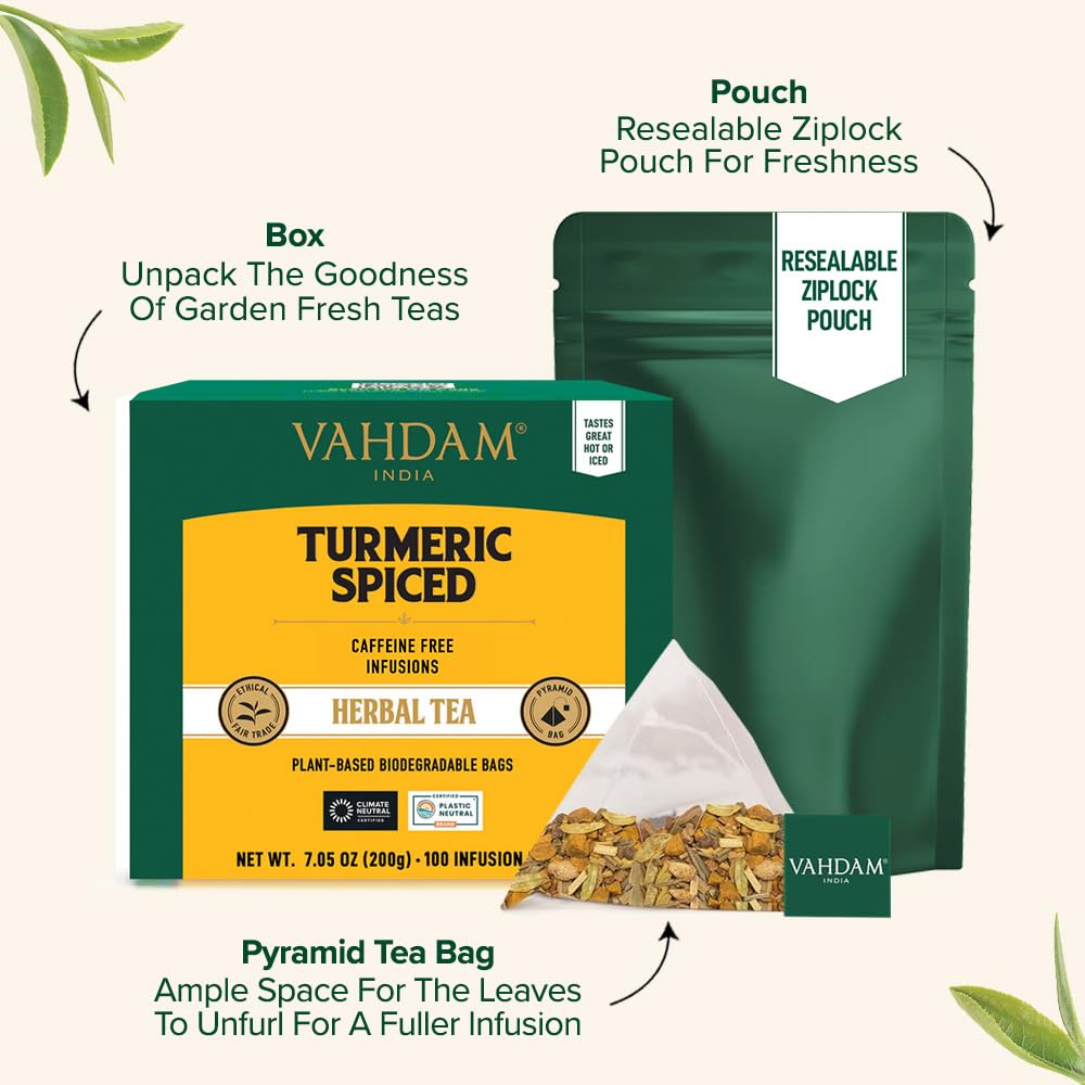 VAHDAM detailed view of the loose blend showing turmeric chunks, cinnamon and ginger pieces