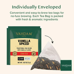 VAHDAM individually wrapped teabag demonstrating travel-friendly freshness
