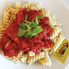 Valentina packet tear demo with visible sauce pour for easy single-serve use